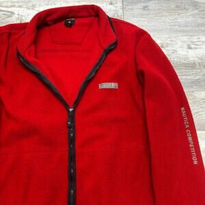 Vintage 90s  Nautica Competition Red Mens L Full Zip Up Fleece Jacket ‎ Winter